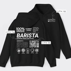 Custom Barista Hoodie: Personalized Logo, QR Code - Coffee Lover Gift