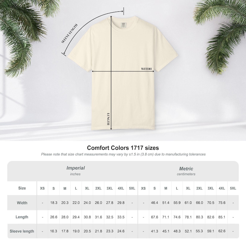 Comfort Colors 1717 :  Sizes Chart
