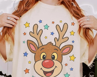 Retro 90s Reindeer T-Shirt, Christmas Winter Gift Tee