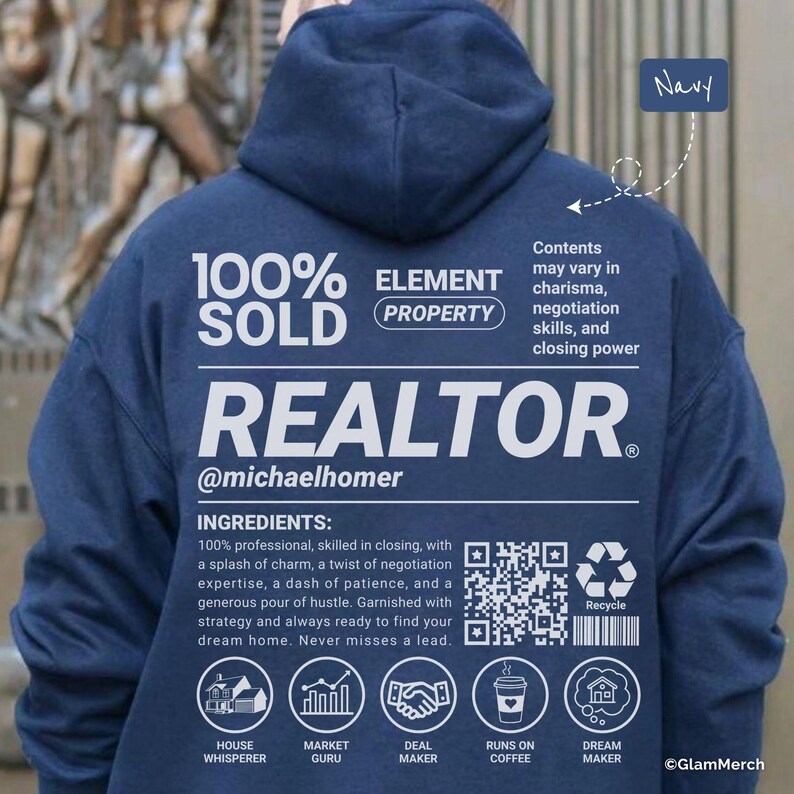 Funny Realtor Hoodie with Custom Name & QR Code, Unisex Realtor Sweatshirt, Personalized Gift for Realtor, Real Estate Agent Tee