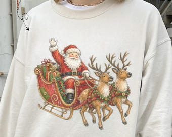Retro Patchwork Santa Sweatshirt, Vintage 90s Style Christmas Crewneck