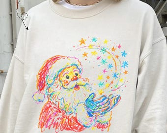Crayon Painting Santa Sweatshirt, Funny Christmas Tee