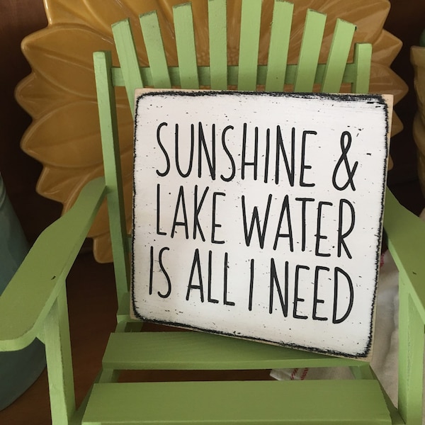 Rustic Lake House Sign: Sunshine & Lake Water Decor (5.5" Mini)