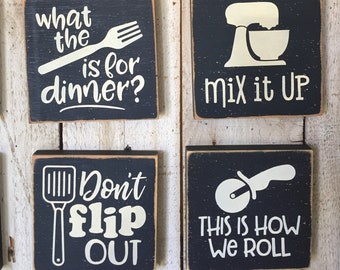Hand Painted Farmhouse Kitchen Wood Sign: Funny Kitchen Quote