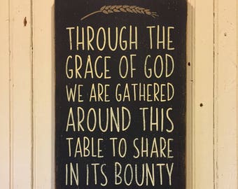 Farmhouse kitchen decor, Dining room wood sign, dining room decor, table blessing, Christian blessing, bless the food before us, 9" x 18"
