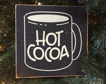 Hot cocoa mini 5.5" wood sign, coffee bar wooden sign, Kitchen winter decor, rustic farmhouse kitchen, winter shelf decor