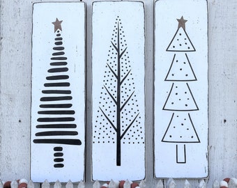 Hand Painted Christmas Tree Sign, Modern Farmhouse Decor (24" x 7")