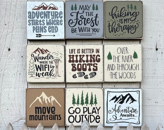 Woodland sign, hiking sign, Adventure awaits, mini rustic 5.5" wood sign, mountain home, nature lover gift, hiker gift, Colorado home