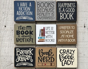 Handcrafted Book Lover's Gift - Small 5.5 Book Sign for Den Decor - bookish decor, gift for book nerd, book gift basket