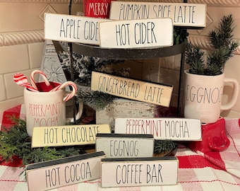 Winter Coffee or Cocoa Bar Mini Sign: Distressed Tiered Tray Decor, Rae Dunn Inspired