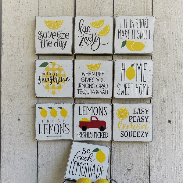 Lemon signs, Kitchen lemon sign, lemon decor, tiered tray sign, summer decor, gift for mom, small 5.5" or 7.25" lemon signs