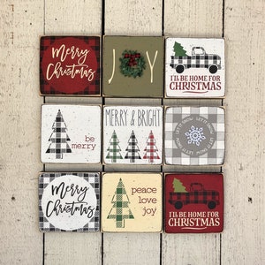 Farmhouse plaid Christmas sign, tier tray sign, mini 5.5" wood sign, black and white plaid decoration