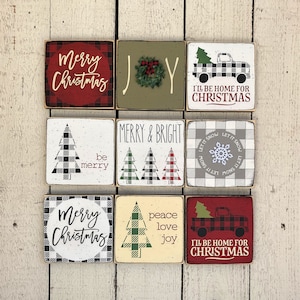 Farmhouse plaid Christmas sign, tier tray sign, mini 5.5&quot; wood sign, black and white plaid decoration