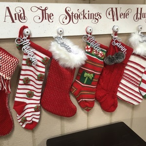 Christmas stocking sign, And the stockings were hung 7" x 36 to 48" wood sign, Christmas stocking hanger for wall