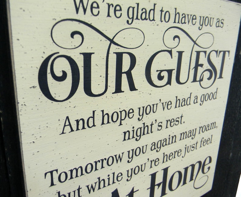 We're glad to have you as our guest, lake house, beach house, bed and breakfast sign, guest room sign 11x11 image 2