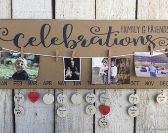 Family and Friends birthday board with pictures, Family celebrations sign, gift for mom, BUY 2 get 1 FREE