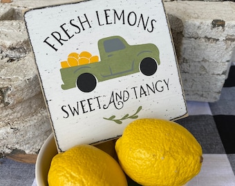 Lemon decor, mini lemon sign, summer decor, farmhouse kitchen, lemonade display, small 5.5" tiered tray sign