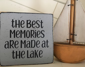 Lake House Decor: Hand Painted Distressed Wood Sign (5.5")
