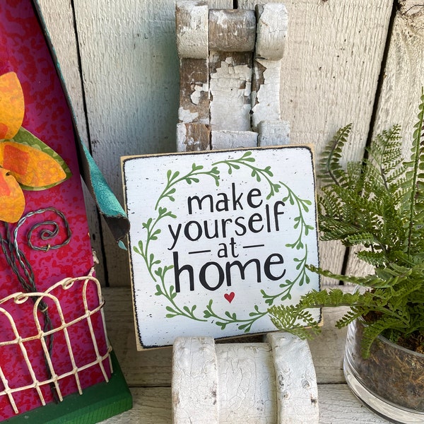 make yourself at home, guest room decor, farmhouse decor, welcome home, mini 5.5" sign