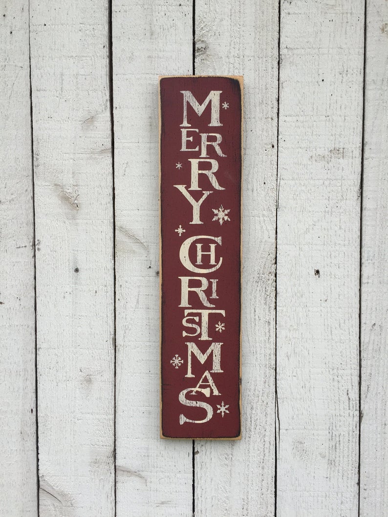 Merry Christmas vertical wood sign rustic red Christmas sign | Etsy