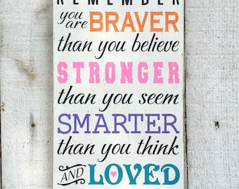 Always Remember you are Braver than you know - 9"x18"wood sign, inspirational sign, children's room decor