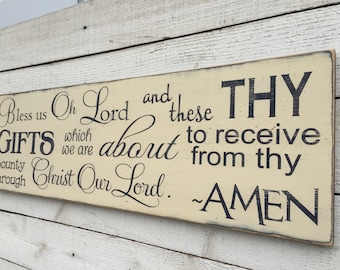 Bless us Oh Lord wood sign, farmhouse kitchen decor, dining room wooden sign, Christian blessing, bless the food before us, 9" x 24"