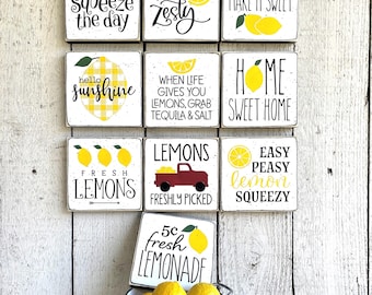 Kitchen Lemon Signs: Summer Tiered Tray, Hand Painted Small Lemon Wall Art (5")