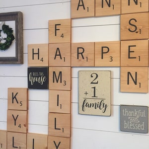 Scrabble wall tiles, large 5.5&quot; scrabble wood letters, farmhouse wall decor, scrabble wall decor, family Christmas gift