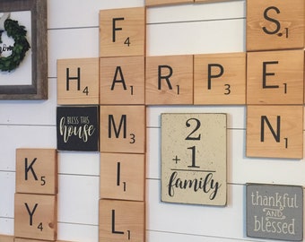 Scrabble wall tiles, large 5.5" scrabble wood letters, farmhouse wall decor, scrabble wall decor, family Christmas gift