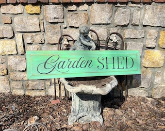 Garden shed sign, vintage style garden sign 9"x40", one of a kind antique board hand painted sign, rustic garden shed decor, garden gift