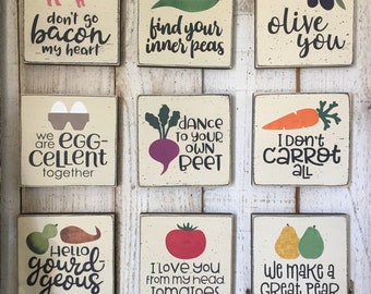 Farmhouse kitchen decor, kitchen food signs, gift for mom, mini wood signs in sizes 5.5" and 7", spring decor, funny vegetable sayings