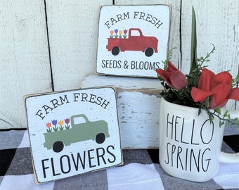 Flower truck sign, Spring decor, 5.5" tiered tray sign, flower decor, Farmhouse spring decor, farm fresh flowers