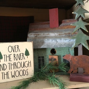 Mountain cabin decor, Over the river and through the woods mini 5.5" wood sign, mountain home, cabin sign, river house