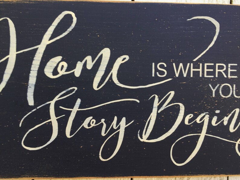 wedding sign gallery wall decor our story begins Home is where your story begins distressed 11 x 24 wood sign wedding gift