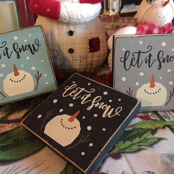 Hand Painted "Let it Snow" Wood Sign: Mini 5" Winter Accent