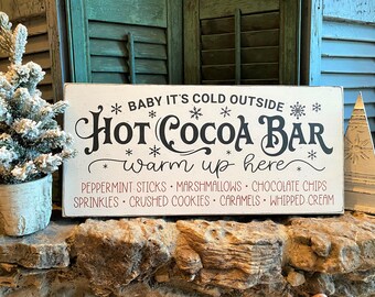 Hand Painted Hot Cocoa Bar Sign, Winter Farmhouse Decor