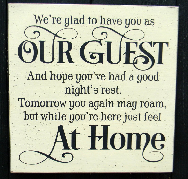 We're glad to have you as our guest, lake house, beach house, bed and breakfast sign, guest room sign 11x11 image 1