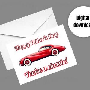 父の日カード。すぐにデジタルダウンロード、PDFの父の日カード、車好きのお父さん、クラシックカーカード、父の日カードの印刷、お父さんへのカードテンプレート