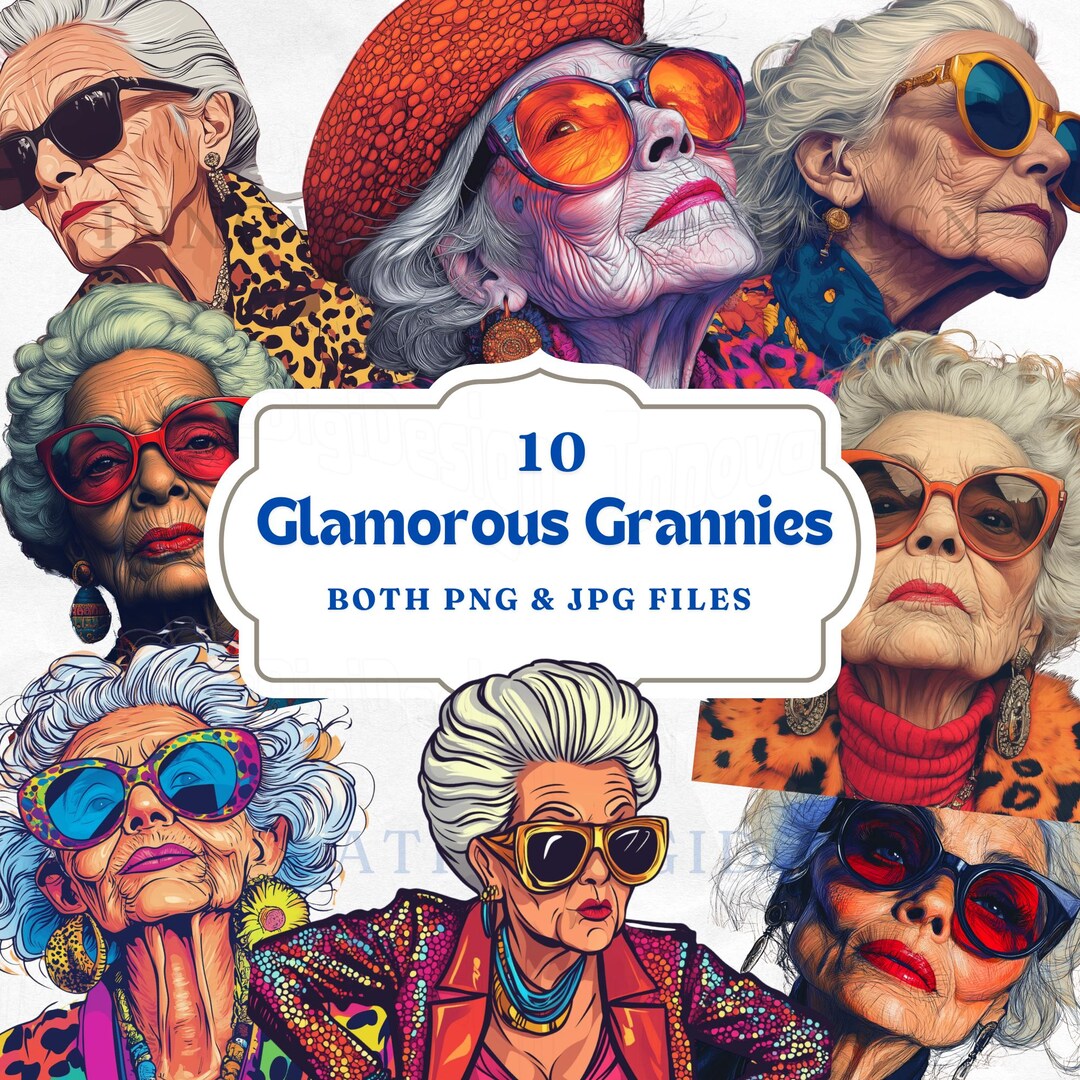 PNG & JPEG Bundle. Clipart Set,glamorous Granny Illustrations,retro ...