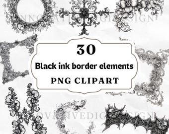 border Clipart elements, Black border bundle png,Clipart frame,decorative design,invitation border,lace border,commercial png,lace frames,