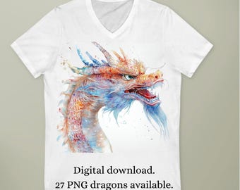 Watercolour dragon Clipart,fantasy creature png,mystical dragon images,digital download bundle,Commercial use,scrapbook illustration,journal