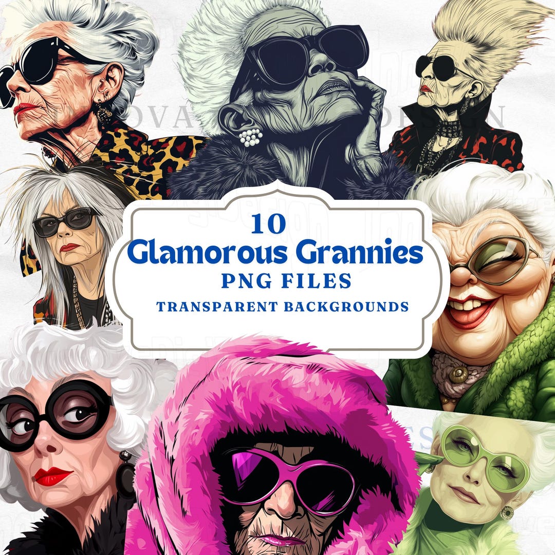 Clipart PNG Bundle, Glamorous Granny Illustration,retro Chic Senior Art ...