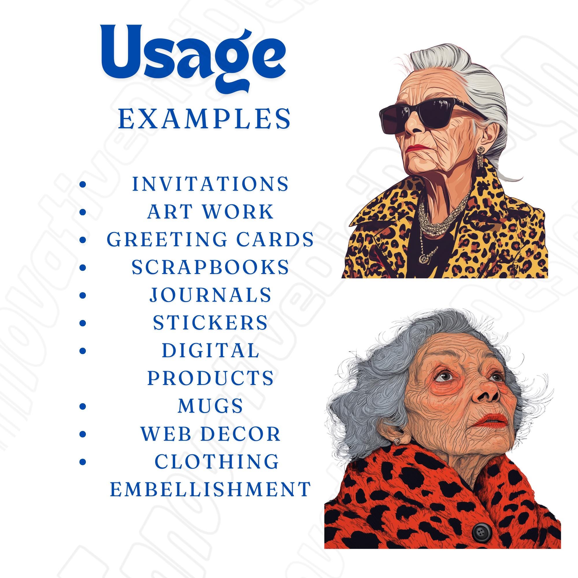 PNG & JPEG Bundle. Clipart Set,glamorous Granny Illustrations,retro ...
