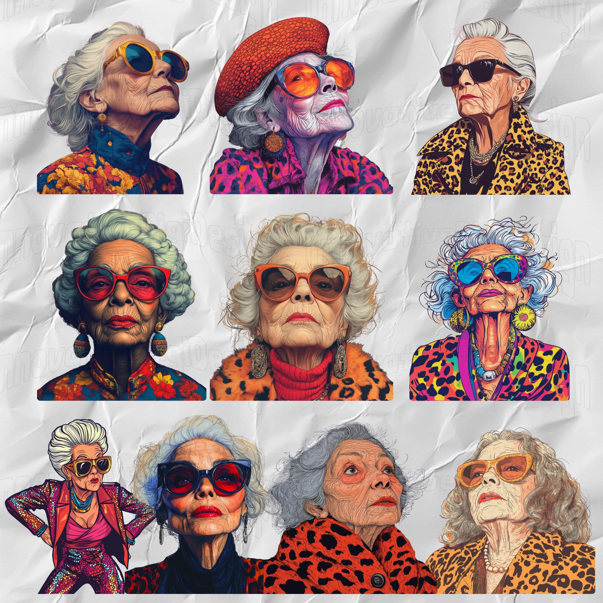 PNG & JPEG Bundle. Clipart Set,glamorous Granny Illustrations,retro ...