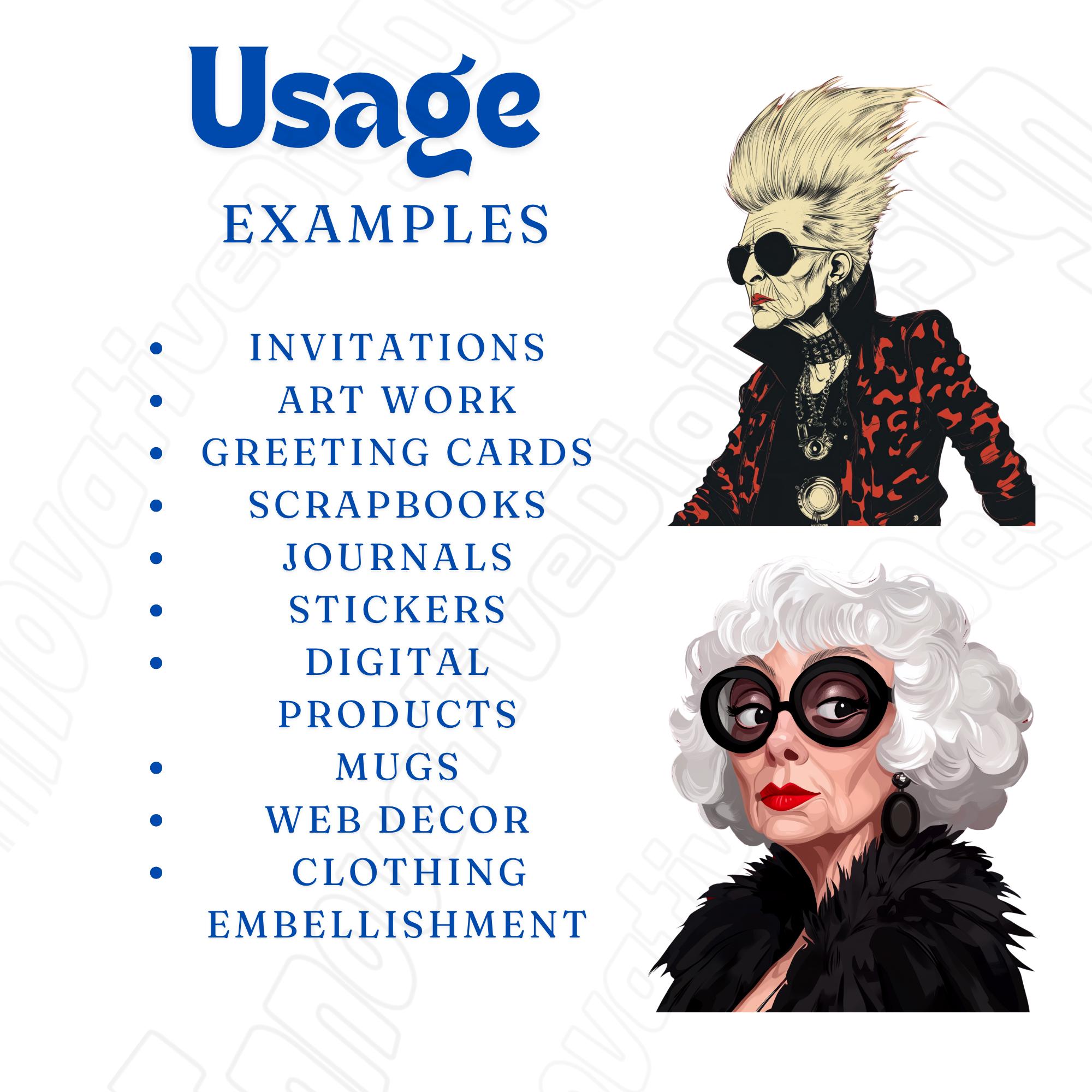 Clipart PNG Bundle, Glamorous Granny Illustration,retro Chic Senior Art ...