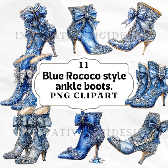 青い水彩画、ロココ バロック ブーツ。ファッション イラスト png