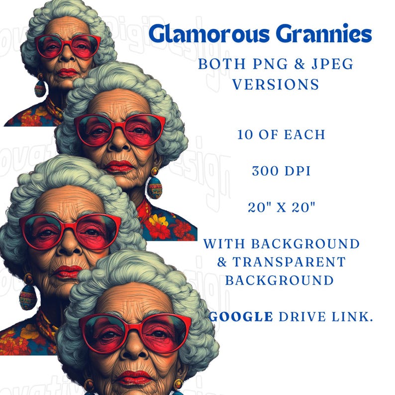 PNG & JPEG Bundle. Clipart Set,glamorous Granny Illustrations,retro ...
