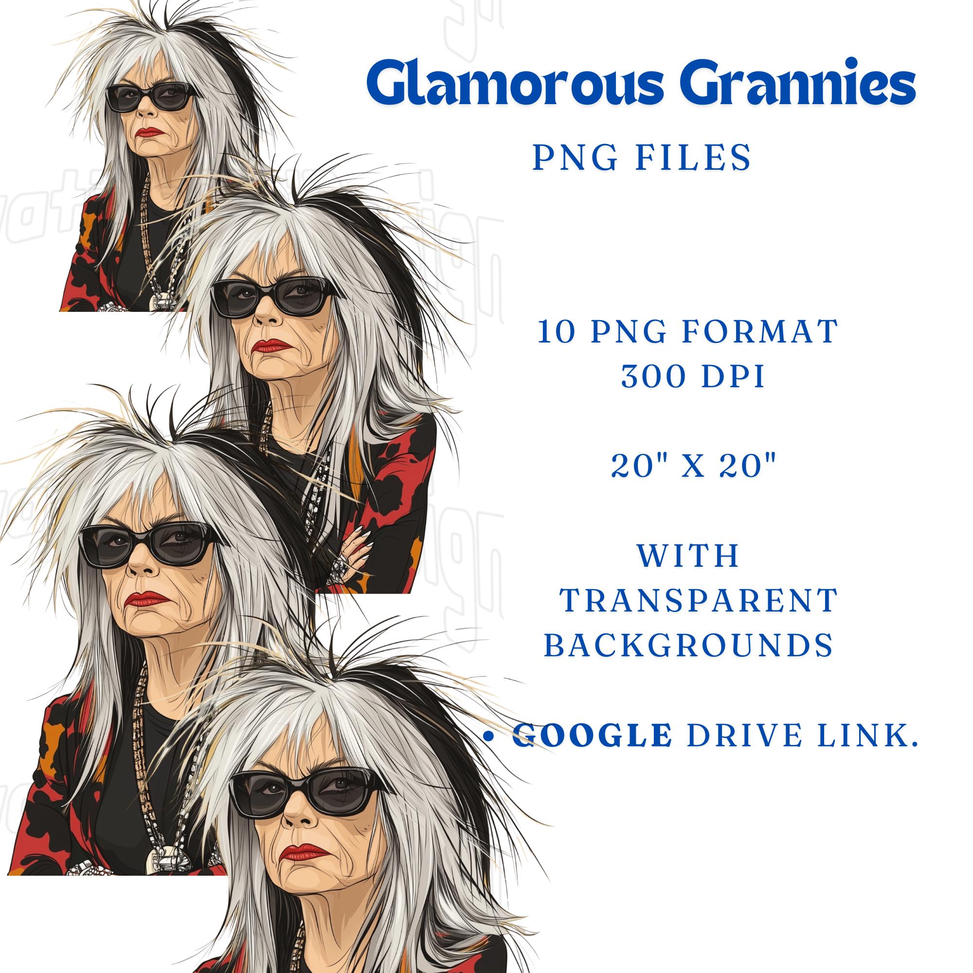 Clipart PNG Bundle, Glamorous Granny Illustration,retro Chic Senior Art ...