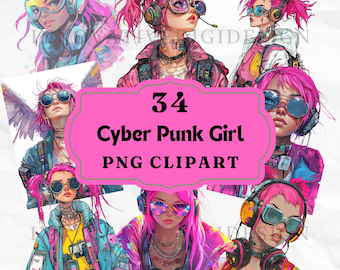 Imágenes prediseñadas de chica ciberpunk, acuarela de chica, paquete de ilustraciones, imágenes de ciencia ficción, moda futura PNG, alta resolución, transparente, comercial