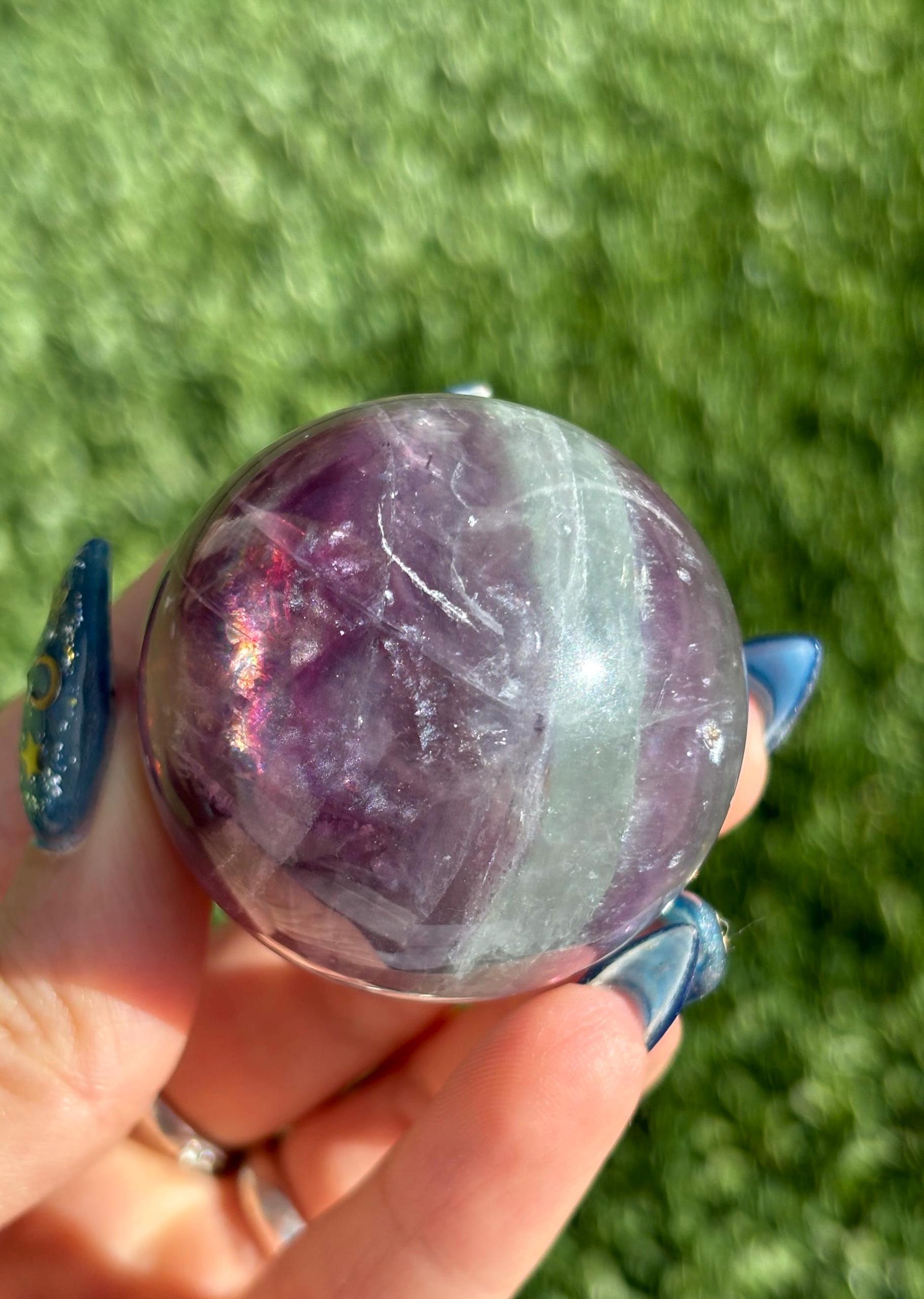 Rainbow fluorite sphere with rainbow flash | flourite sphere